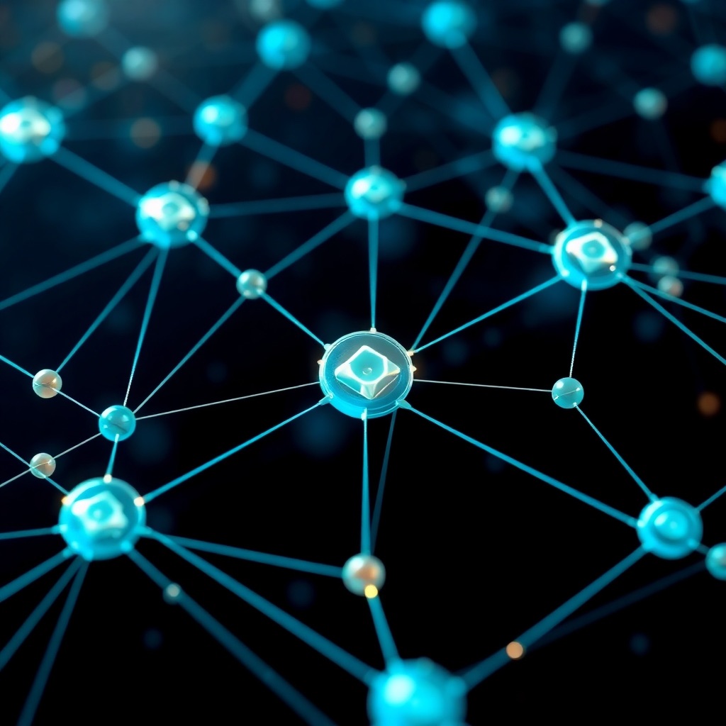 An image visualizing a network of interacting AI agents. The visual representation could focus on the communication and collaboration between the agents, using connections and lines to show their interaction. The style should be modern and high-tech.
